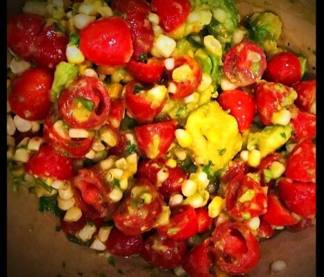 Grilled Corn, Avocado, and Tomato Salad with Honey Lime Dressing